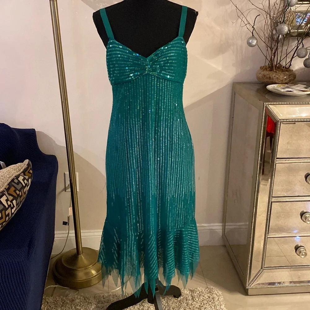 BCBGMaxAzria Teal Sequin Midi Dress